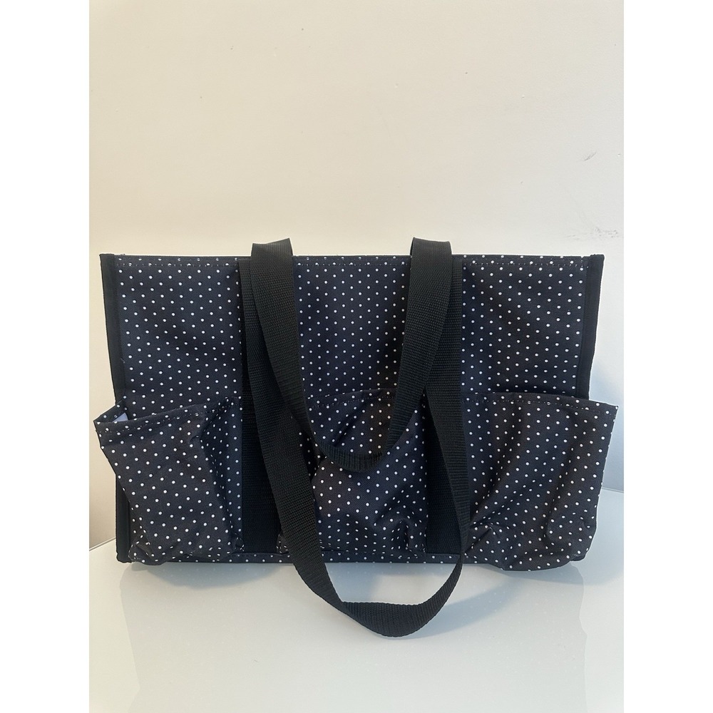 Thirty-One Gifts Black Polka Dot Utility Tote Bag Zipper Closure - Picture 11 of 16